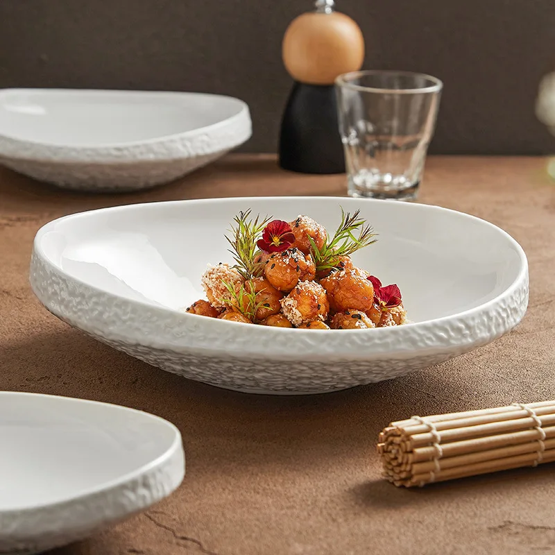 

Rock patterned salad bowl, dish bowl, soup bowl, hotel restaurant, light luxury, high-end feeling, white irregular tableware