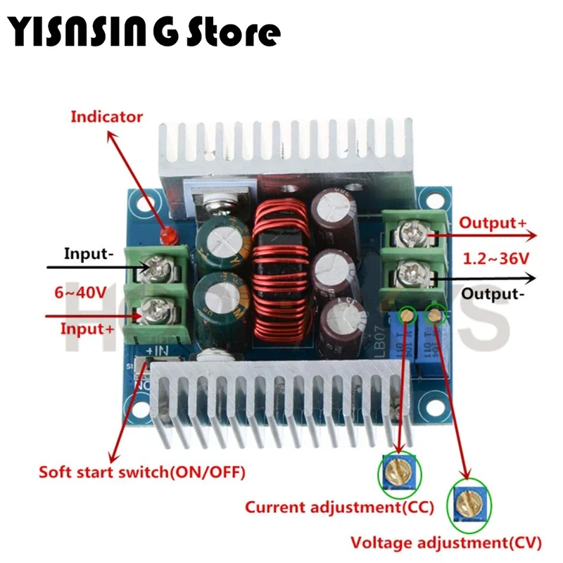 DC-DC محول فرق الجهد وحدة منظم 6-40 فولت إلى 1.2-36 فولت الناتج الجهد قابل للتعديل إمدادات الطاقة 300 واط 20A