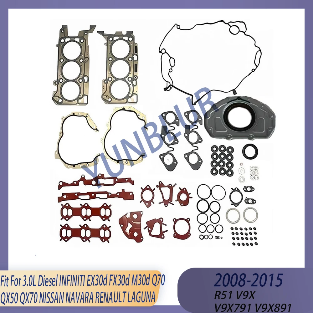 Juego completo de juntas de motor para motor diésel de 3.0 L V9X 08-15 para INFINITI EX30d FX30d M30d Q70 QX50 QX70 NISSAN NAVARA RENAULT LAGUNA