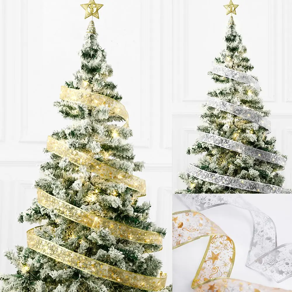 5M Double Layer New Year Lace Bows Fairy Lights Christmas Ribbon Decoration Xmas Lights Strings Christmas Tree Ornaments