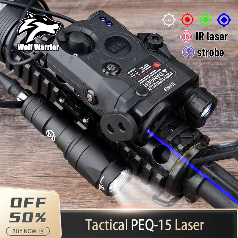 

WADSN Tactic PEQ-15 Red Green Blue Laser Indicator Weapon Hunting Scout Strobe Sight Fit 20mm Rail ﻿