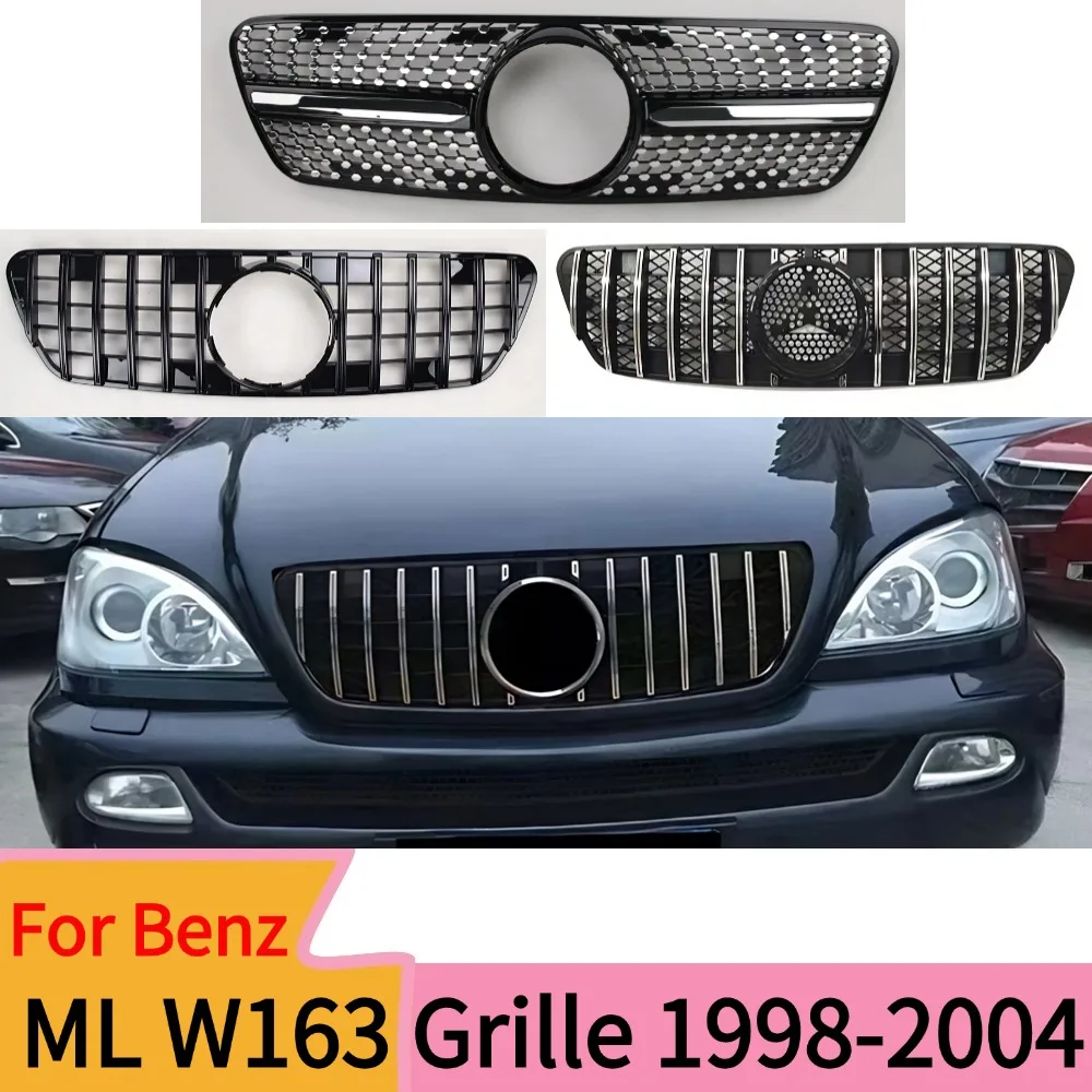 Diamond GT STYLE FRONT BUMPER BAR GRILLE For Mercedes W163 ML-Class ML320 ML350 ML270 ML400 ML430 CDI 1998-2004 Racing Grill