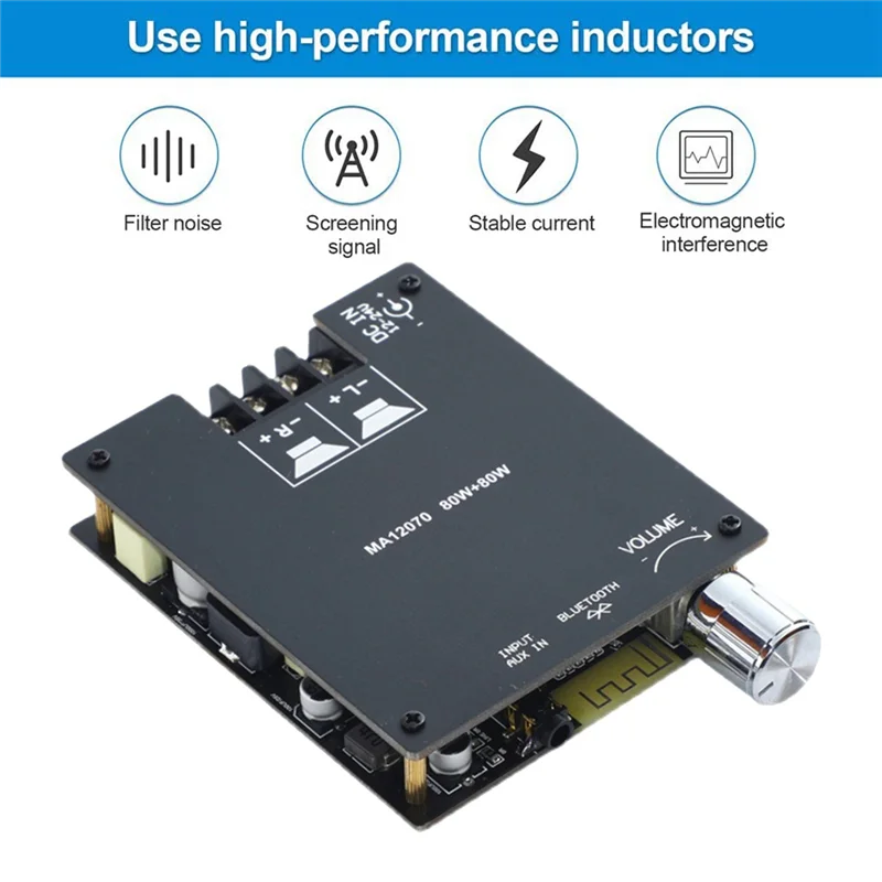 

Digital Bluetooth Power Amplifier Board MA12070P 2X80W High Power BT5.0 Stereo Class D Audio Power Amplifier Board