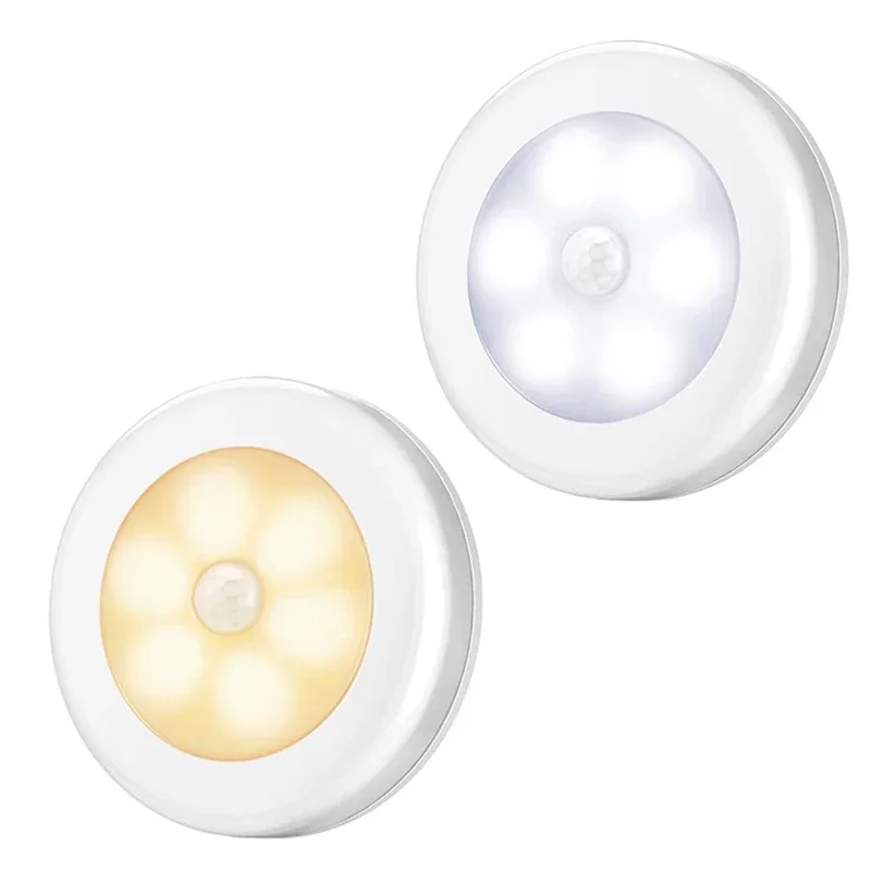 PIR Motion Sensor Night Light, indução do corpo humano, detector sem fio, luz automática ligada e desligada, iluminação de cabeceira, 6LED