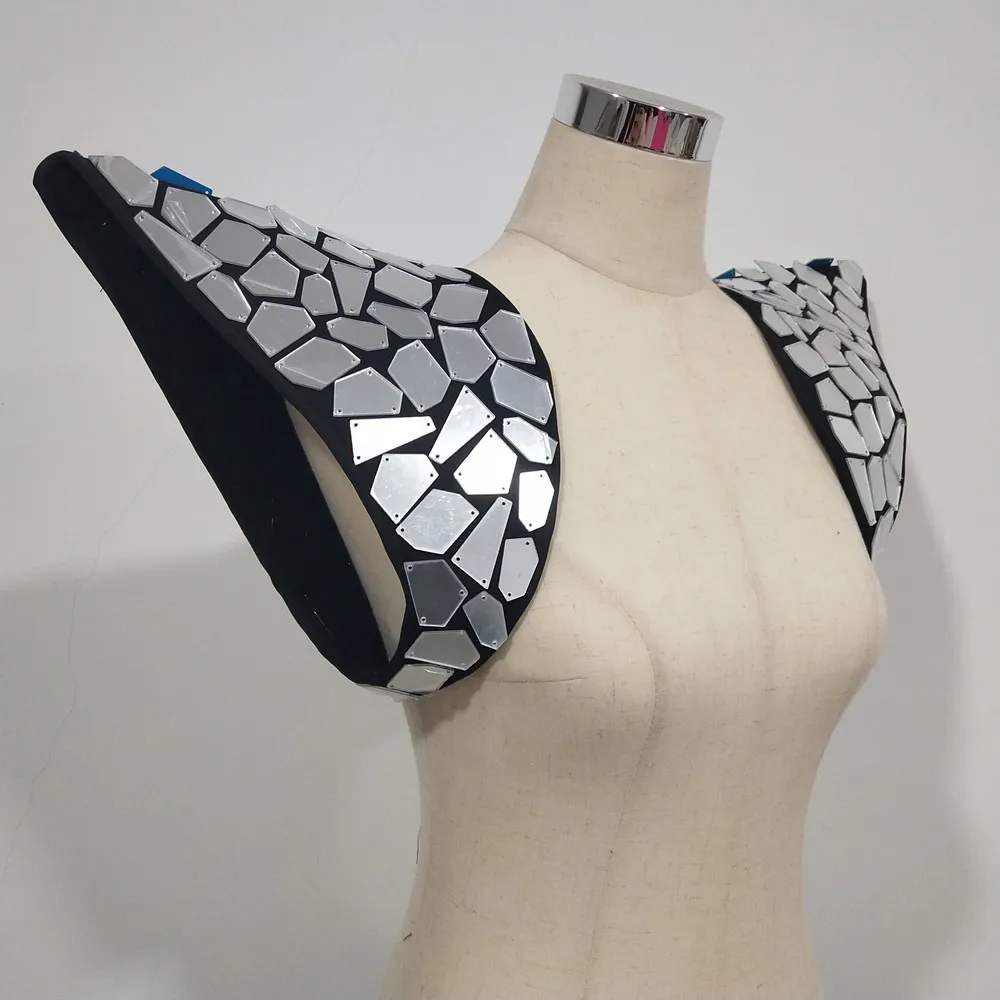 

Male Women Jazz Dance Team Performance Vest Silver Mirror Shoulder Pads Waistcoat Singer Dancer Show Stage Wear Costume