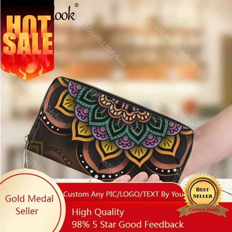 

Fashion Women's Leather Wallet Trendy Mandala Pattern Printed Purse Card Holder Ladies Long Clutch Money Bag Gift