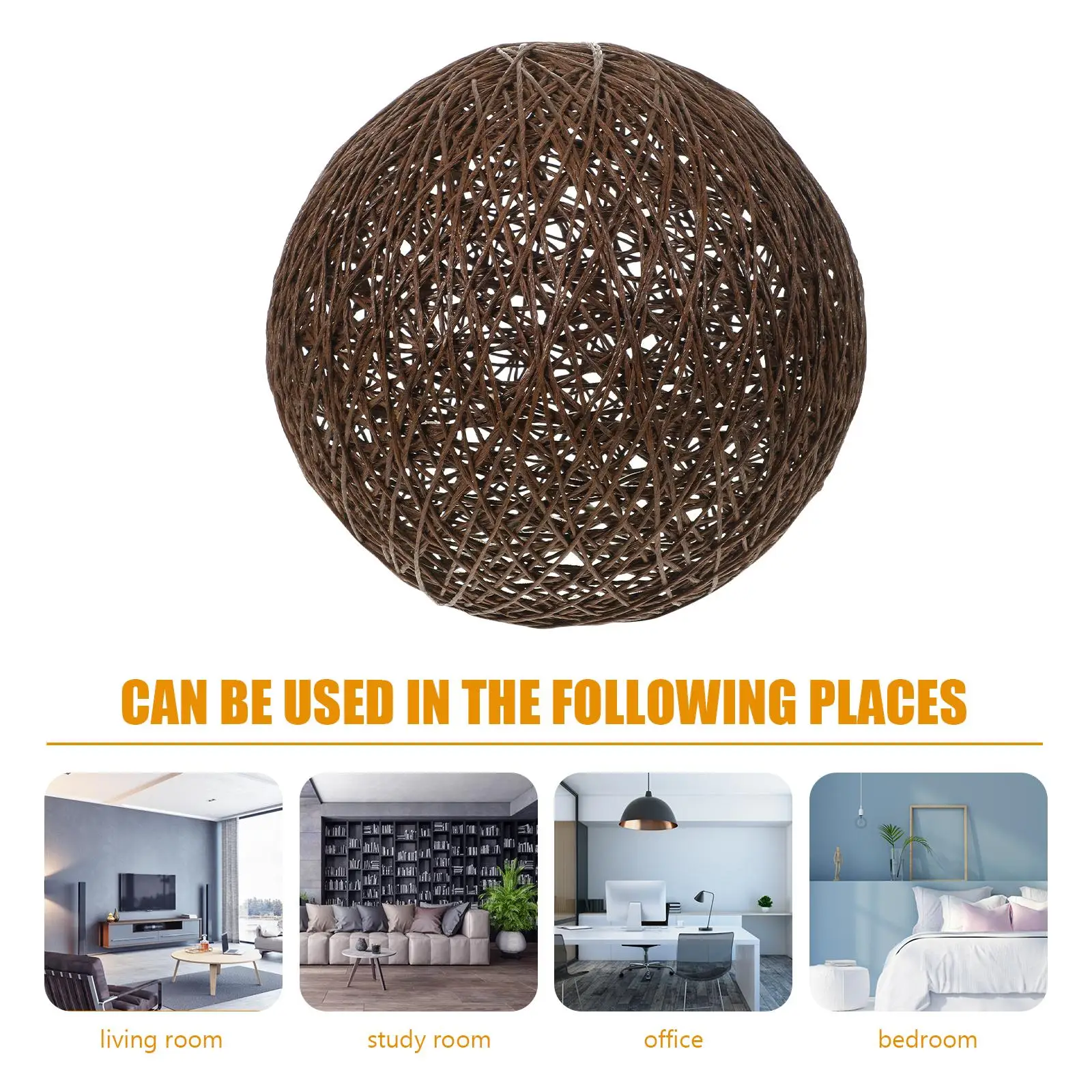Pantalla de bola de ratán, cubierta de lámpara de mesa de centro de 20cm, pantalla de luz de techo, accesorios de iluminación únicos para decoración del hogar