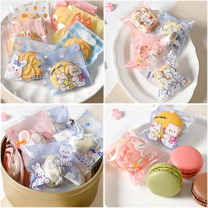 100Pcs Plastic Cartoon Self-Adhesive Packaging Snack Candy Bags For Wedding Party Gift Kids Favors Biscuit Gifts PackagingBags