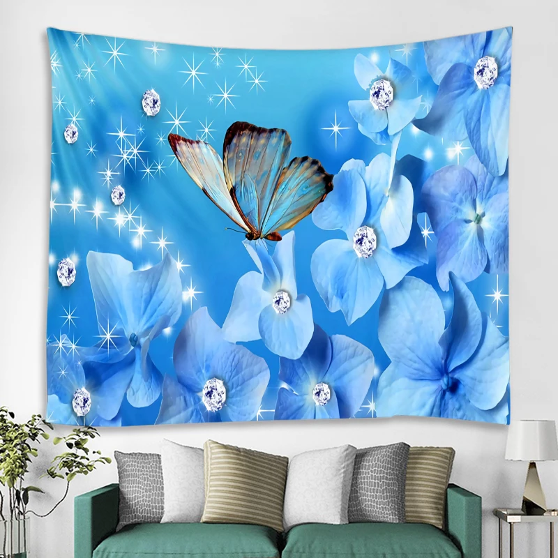 Beautiful Flower Butterfly Mural Tapestry Hippie Wall Hanging Boho Wallcloth Tapestry Art Deco