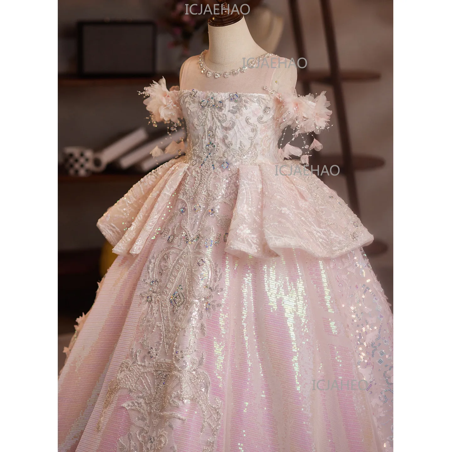 High-End Girls Formal Dress, Kids Host & Piano Performance Outfit, Girls Birthday Princess Gown, 2026 New Style Pink Costume