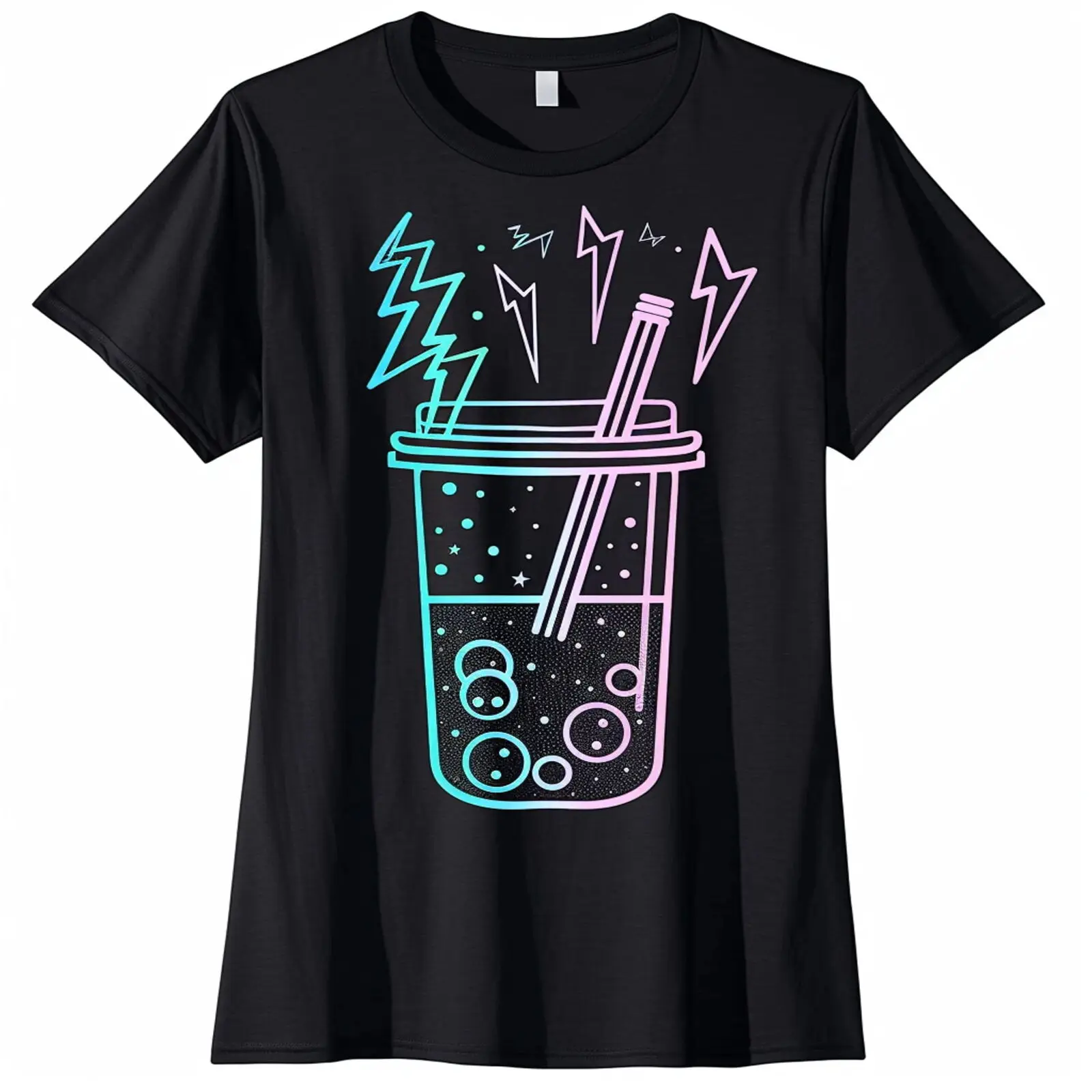 Cute Tea with Lightning Bolts and Stars Vector Design on Black Women's TShirt