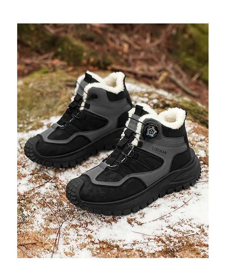 Herren Winter Warme High-Top-Stiefel Fleece-Gefütterte Schneeschuhe mit Drehverschluss Stoßfeste Schuhe mit Dicker Sohle – Detail 15