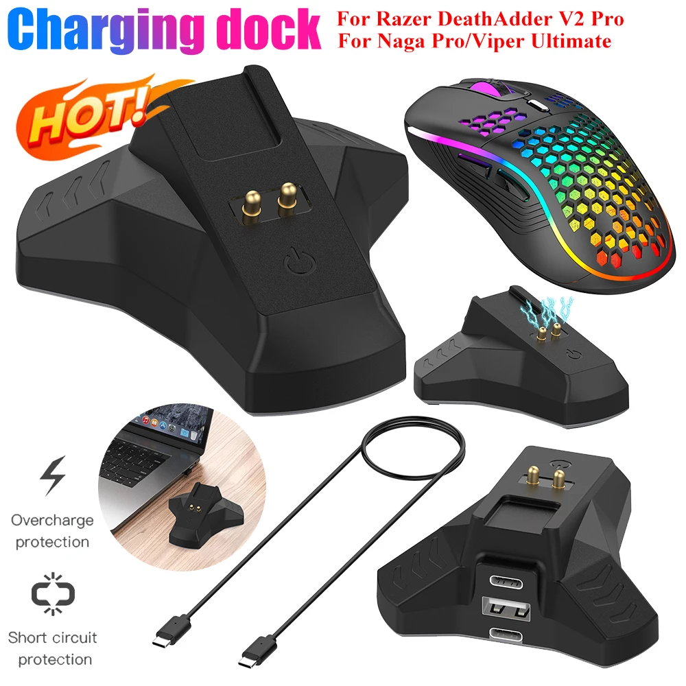 Wireless Mouse Charger Mouse Charging Dock Station for Razer DeathAdder V2 Pro/Naga Pro/Viper Ultimate/Basilisk Ultimate