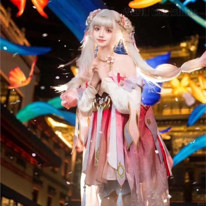 

Wuthering Waves Jinhsi Peach Blossom Косплей Костюм Парик Кожа Платье Униформа Jinzhou Magistrate Jue Хэллоуин Вечеринка для женщин;2,