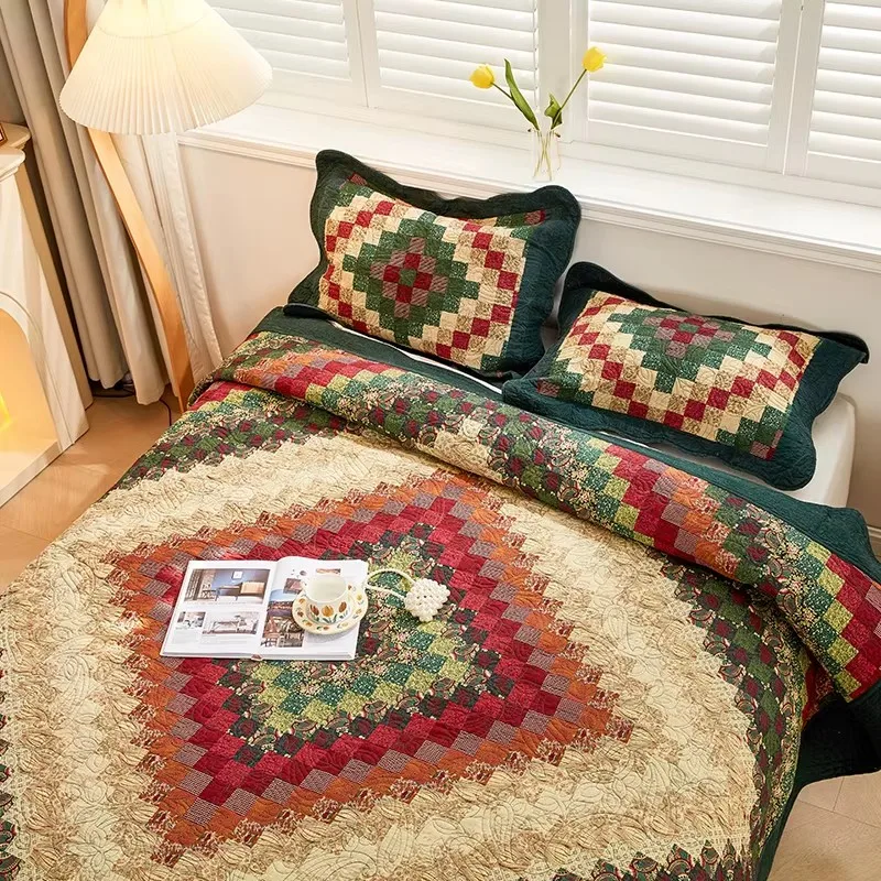

Oversized Cotton Quilt Set 3PC King Queen Bedspread Summer Lightweight Quilted Comforter Breathable Coverlet with 2 Pillow Shams