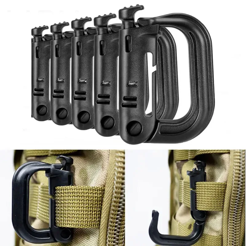 5Pcs Plastic D-Ring Tactical Carabiner Grimlock Lock Hard Hook Buckle Clip For Molle Webbing Accessories Backpack/Pouch/Bag/Belt