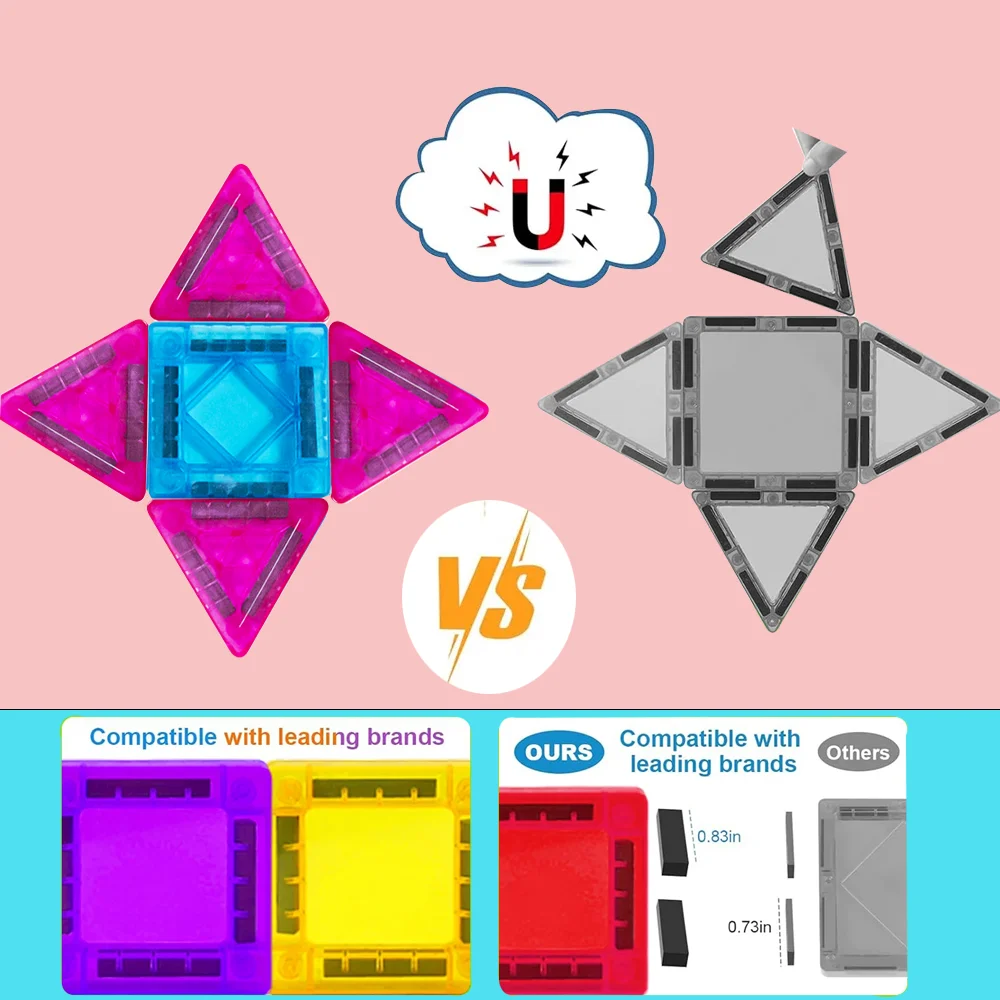 Carreaux magnétiques pour enfants âgés de 3 à 5 à 4 à 8 ans, jouets magnétiques pour 3 4 5 6 7 8 ans et plus, blocs de construction magnétiques pour garçons et filles