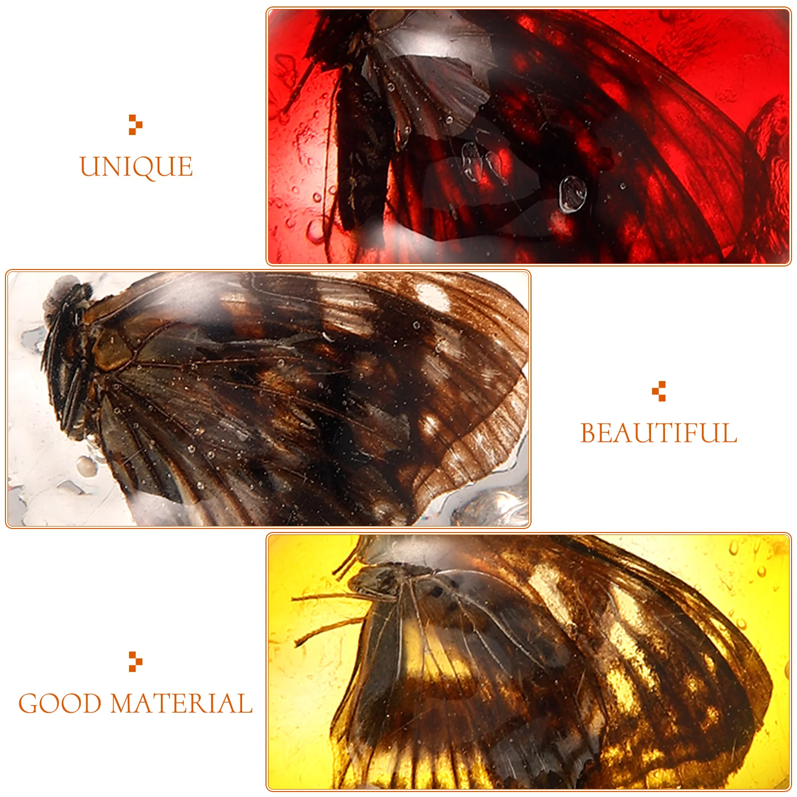 

3 pcs Pendant Butterfly Specimens Multi-Color Stone Jewelry Insect Amber Ornament Pendant Decor Teaching Equipment