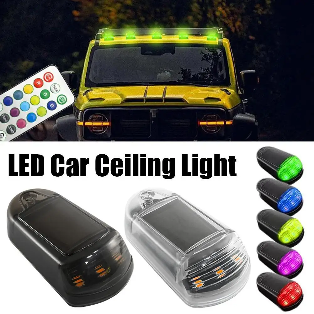 1pc Colorful Remote Control Car Motorcycle Decorative Lights Solar Roof 3LED Auto Pickup Roof Lights Warning Lights Car Supplies