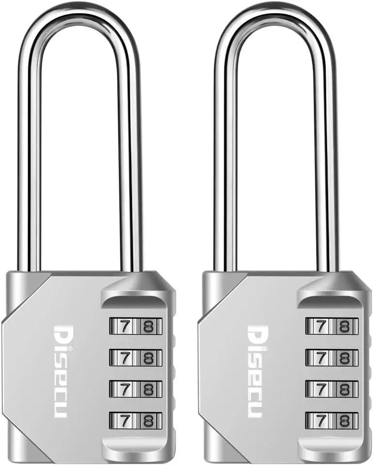 

Набор из 2 водонепроницаемых кодовых замков с 4-значным кодом и длинной дужкой для спортзала, школы, хранения и использования на открытом воздухе