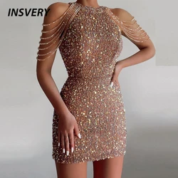 New Year Sequin Dress Women Sexy Bodycon Mini Dresses For Women Elegant Off Shoulder Evening Dress 2023