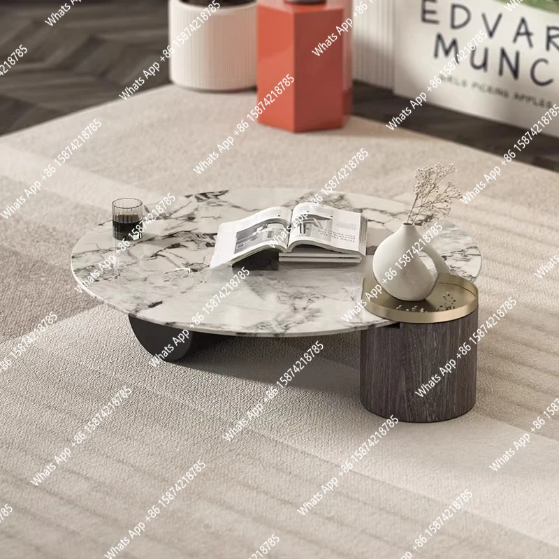 

Light luxury natural marble coffee table designer living room large apartment home round tea table