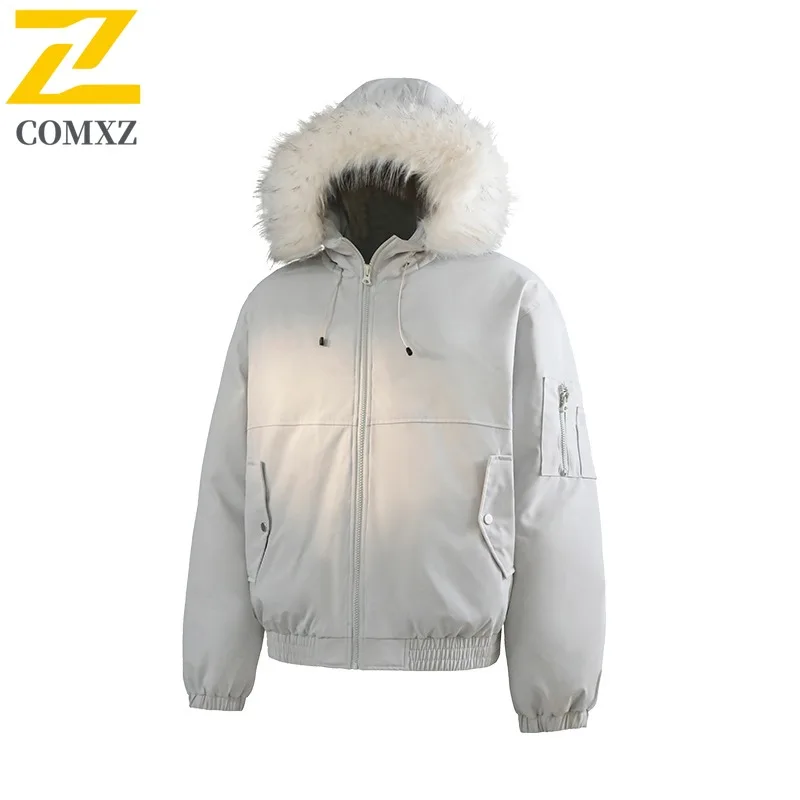Coxz jaqueta acolchoada à prova de frio, gola de pele, alta qualidade, quente, leve, neve, inverno, 2025, acampamento, homens bonitos, casaco parker
