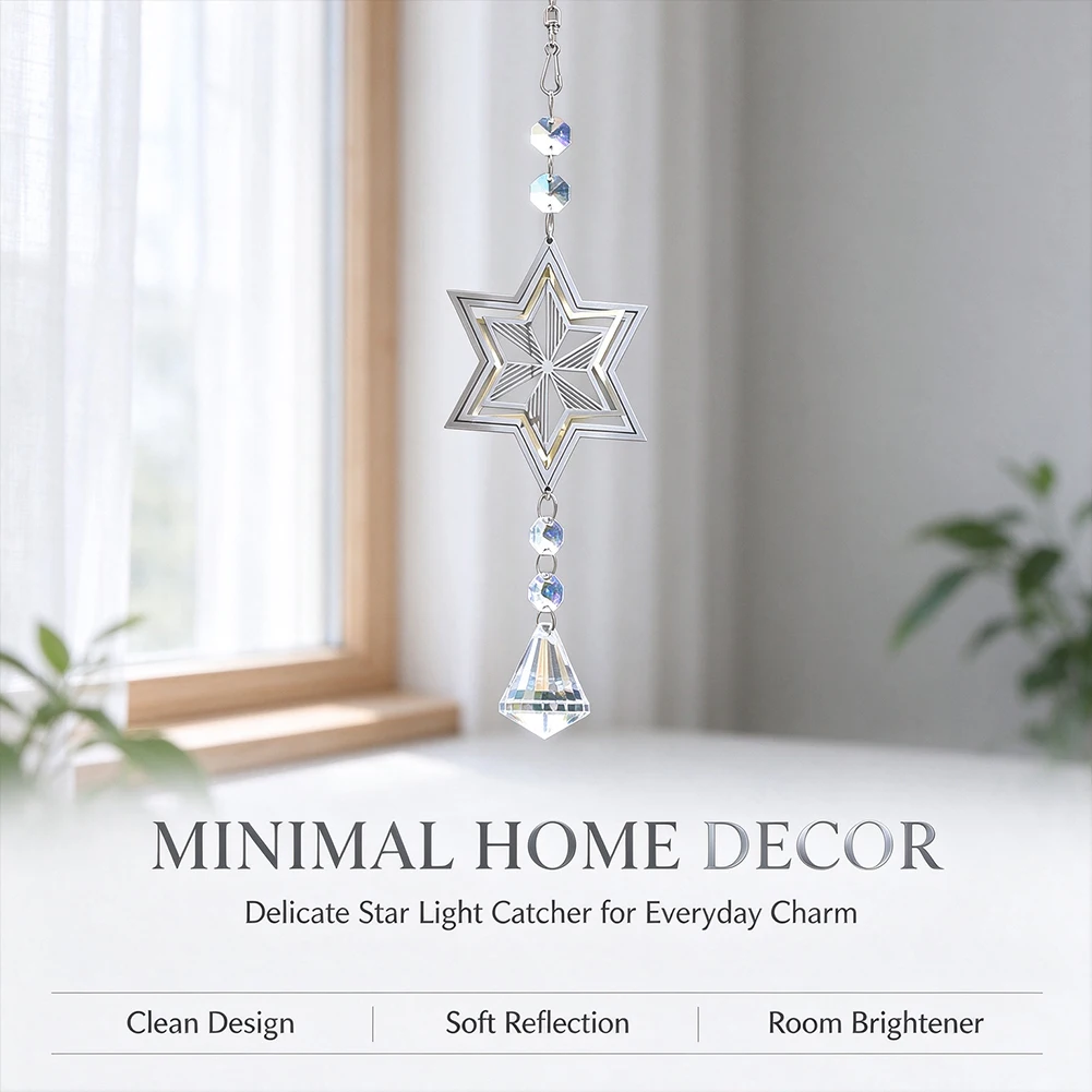 Star of David Wind Chimes Arrow Crystal Prism Pendant Sun Catcher Hanging Window Ornament Home Wall Car Decor Gift