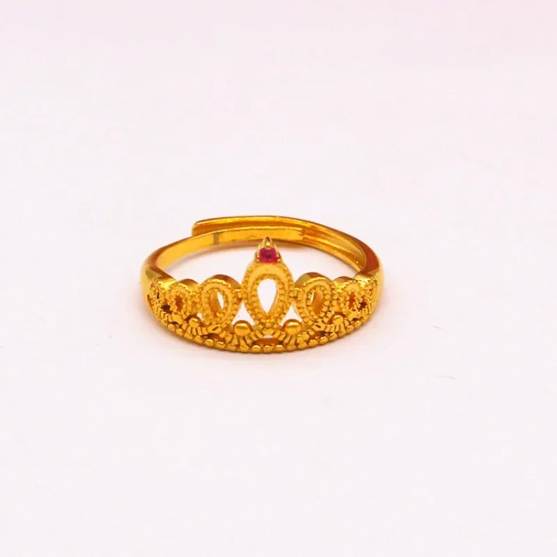 Classic Fashion Old Style Brass Gold Plated Ring Crown Opening Ring Women Vietnam Sand Gold Wedding Jewelry Gift