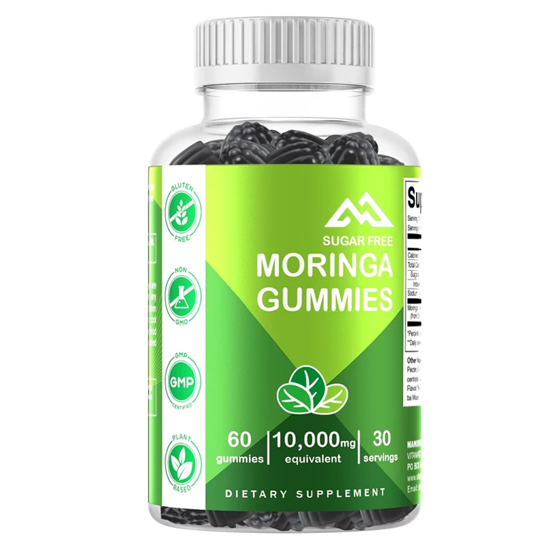 Vitamin sugar free Moringa gummies -10000 milligrams per serving - complete green superfood with 60 pectin gummies