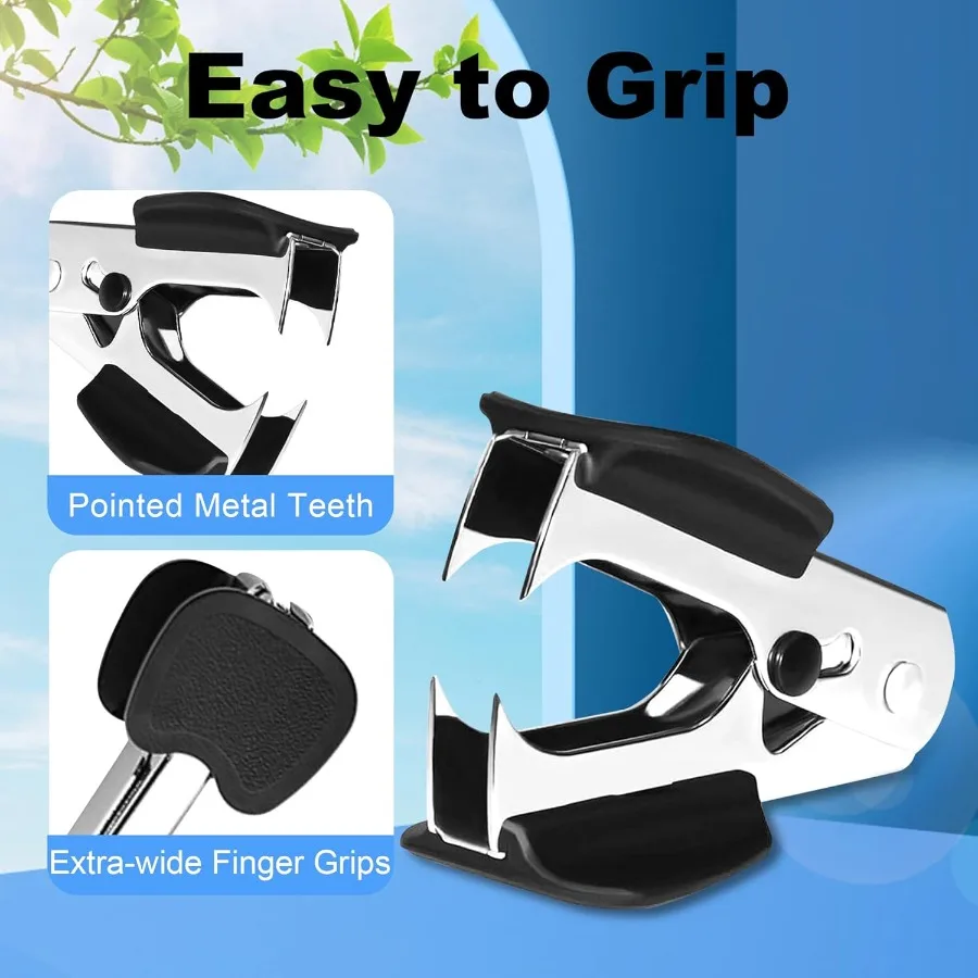 Paquete de 3 herramientas extractoras de grapas para escuela, oficina, hogar, mandíbulas de acero, agarre cómodo, quitar negro