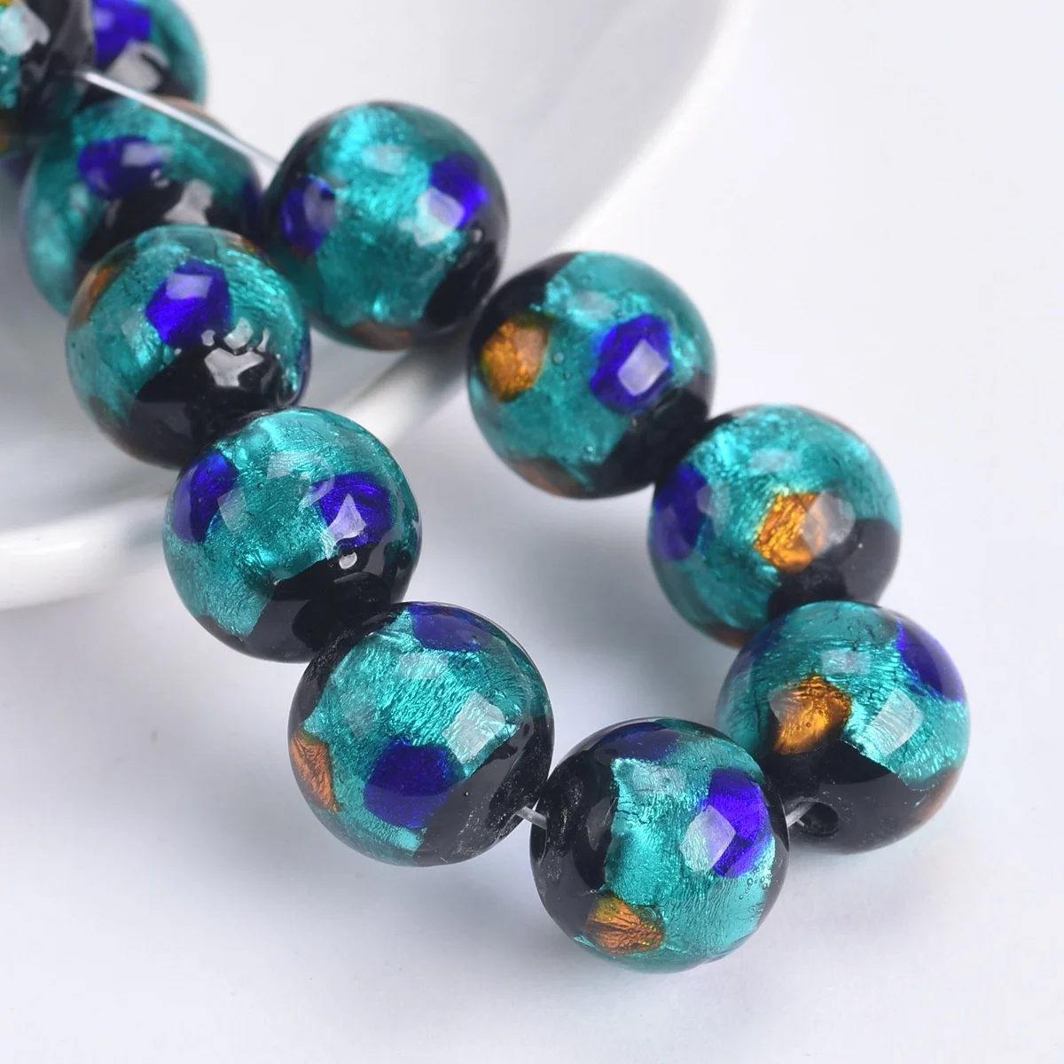 

5pcs Round 12mm Foil Pattern Handmade Lampwork Glass Loose Beads for Jewelry Making DIY Crafts Findings