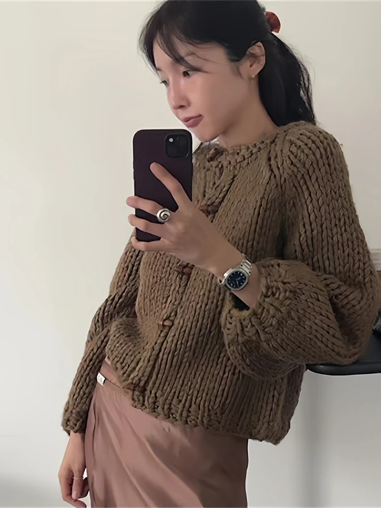 Abnehmen ort Strickjacke Casual Faion Lose Herbst Winter Vorne Offen Pullover Polyester Warme Lange Sve runde Ne