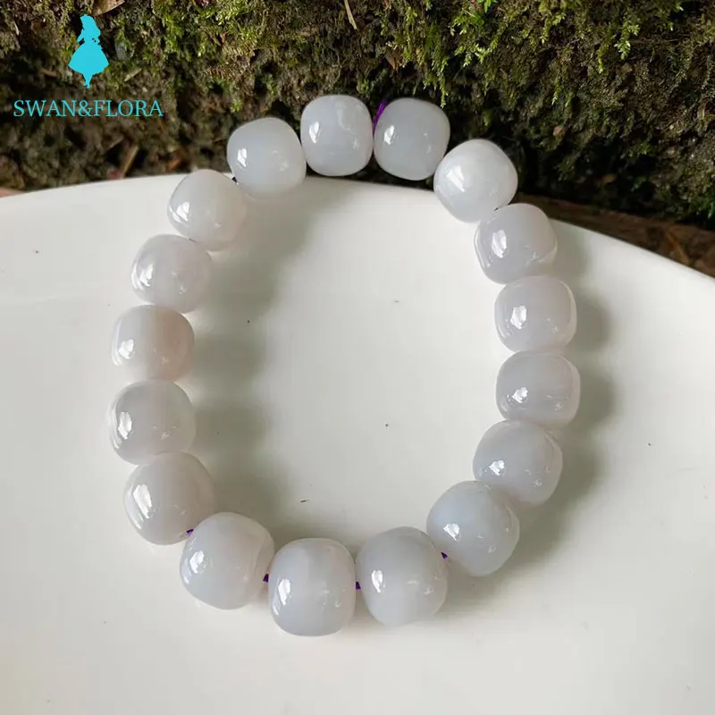 

12MM Natural Stone Hotan jade Bracelet Genuine Woman Man Gemstone Jewelry smoke purple