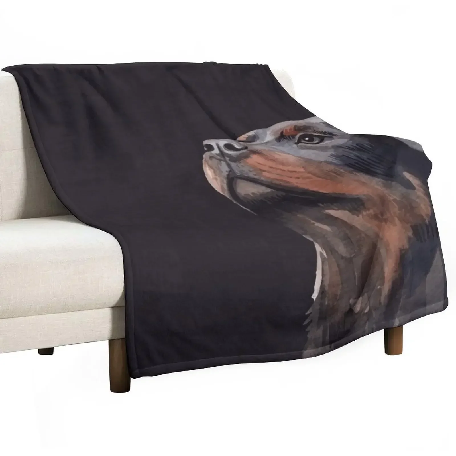 

Rottweiler black dog portrait looking high watercolor rottweiler hand painted Throw Blanket Camping decorative Blankets