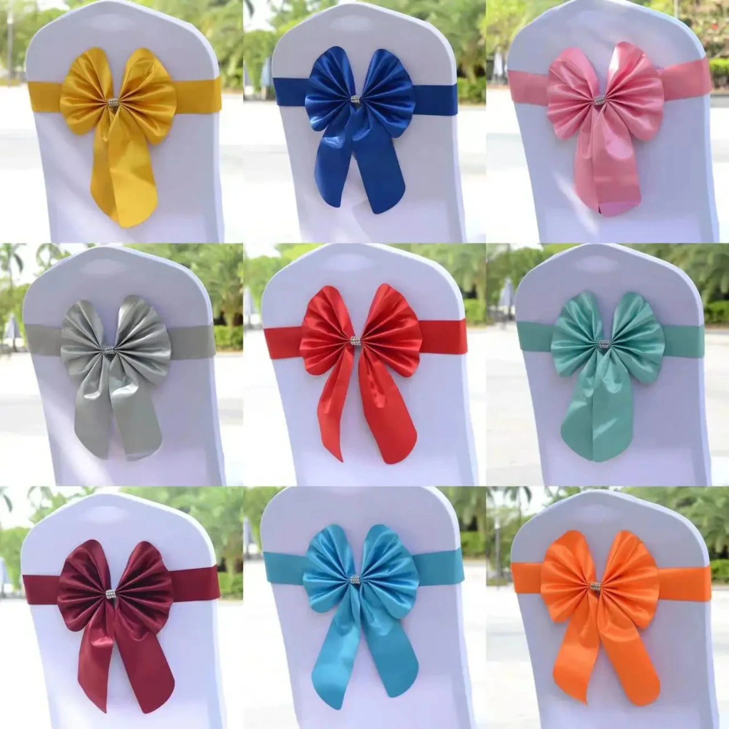 

10pcs/lot PU Sash Elastic Bow Tie Ready Made Chair Sashes Band Wedding Party Hotel Banquet Event Decorations