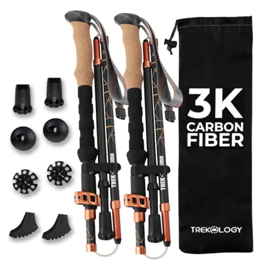 

Трекинговые палки Trek-Z Prima 3K из карбонового волокна - ультралегкие складные палки для ходьбы для женщин и мужчин, компактные складные палки для походов.