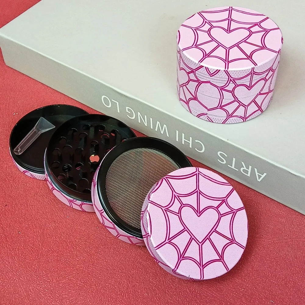 2inch Pink Heart Herb Grinder Tobacco Grinder Grass Manual Salt Pepper 4-layer Metal Mill Spice Mortar Smoke Cigarette Tool