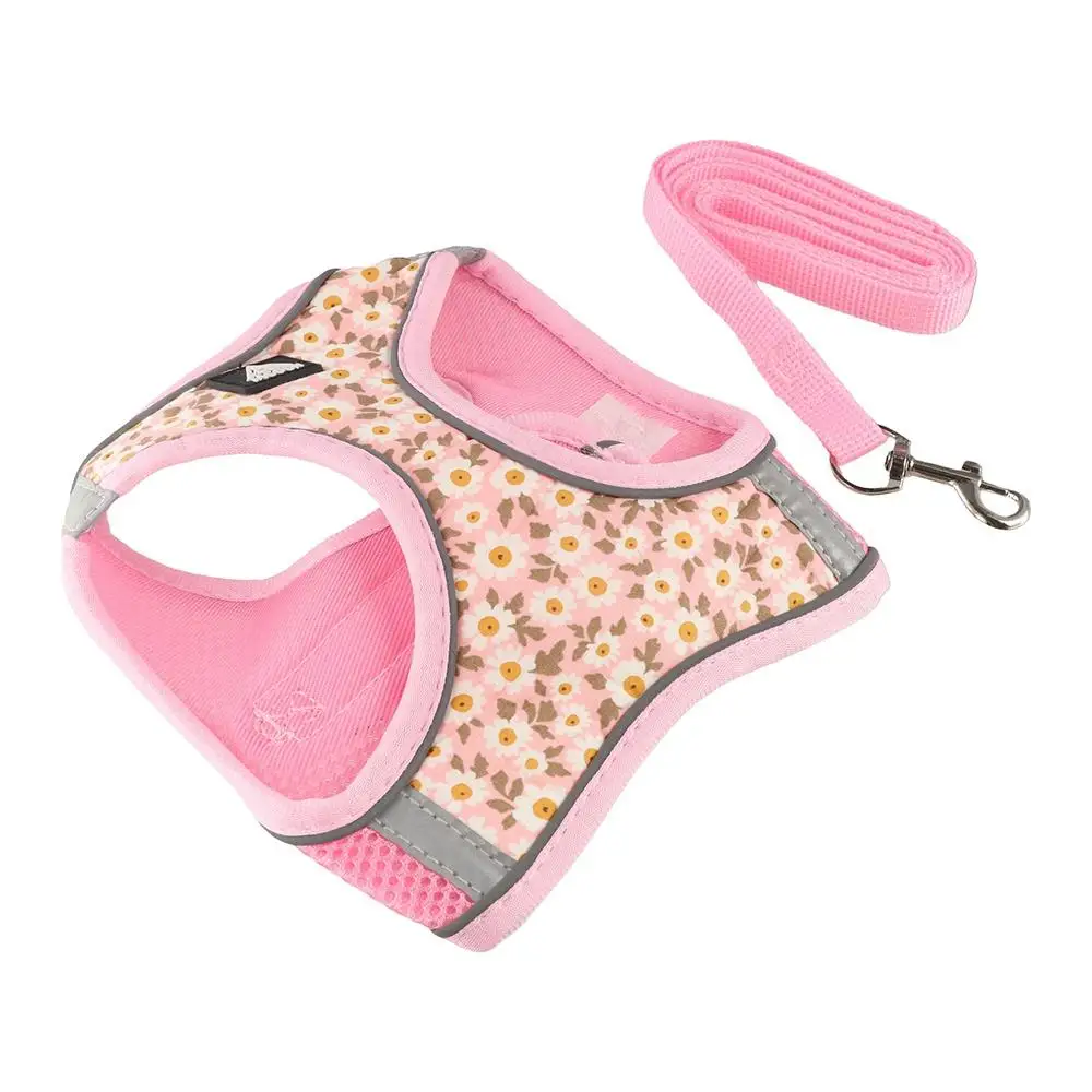 

Dog Walking Supplies Floral Pet Harness Anti Escape Meash Dog Leash Set Reflective Breathable Puppy Harness Small Dogs