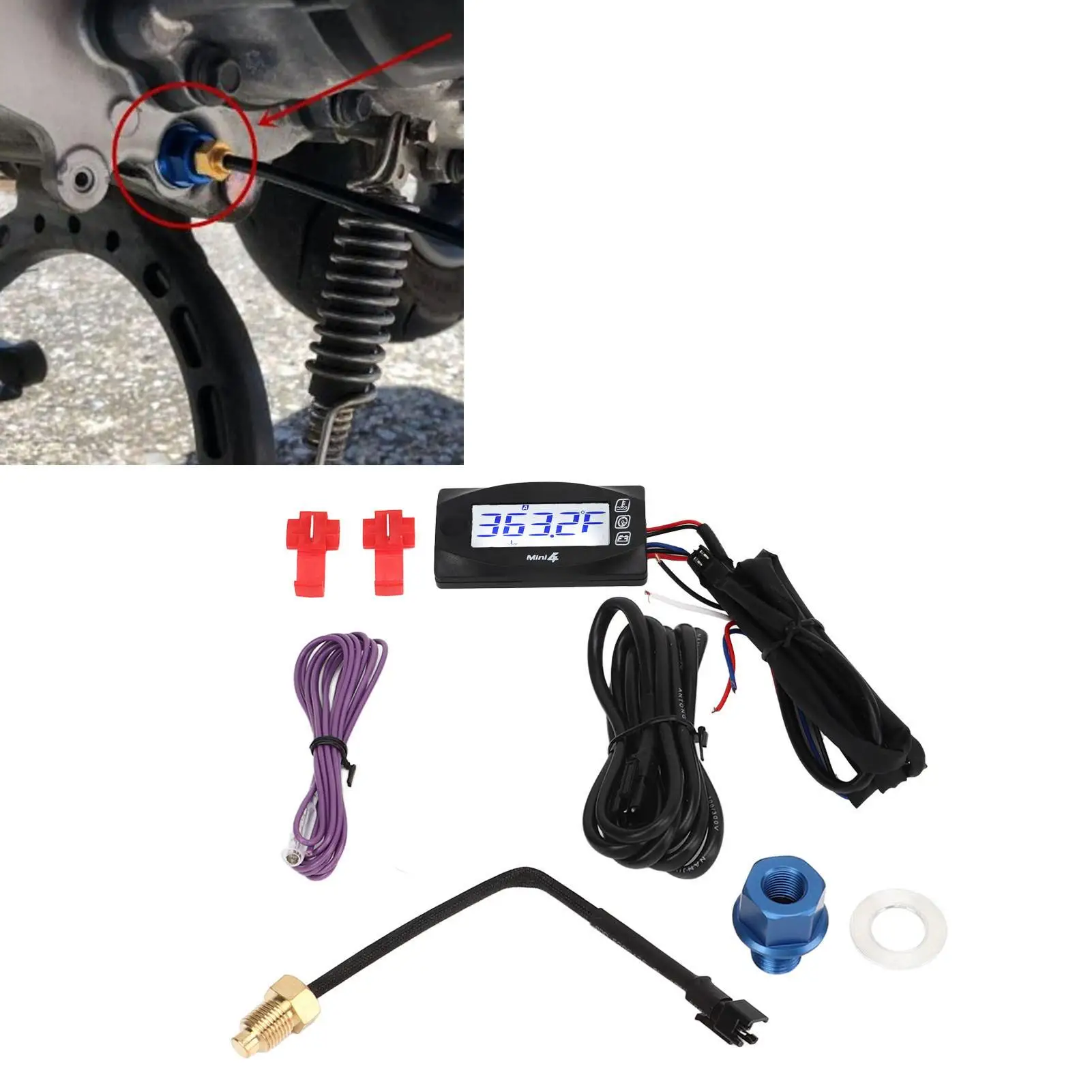 4 in 1 Motorcycle Thermometer LCD Digital Oil Temperature Time Voltage Speed Display Meter DC12V