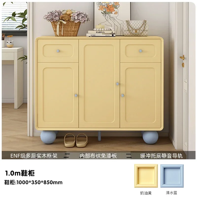 Simple-tone French cream-style shoe cabinet, the new model will be popular in 2025, and the extremely narrow model at the door o