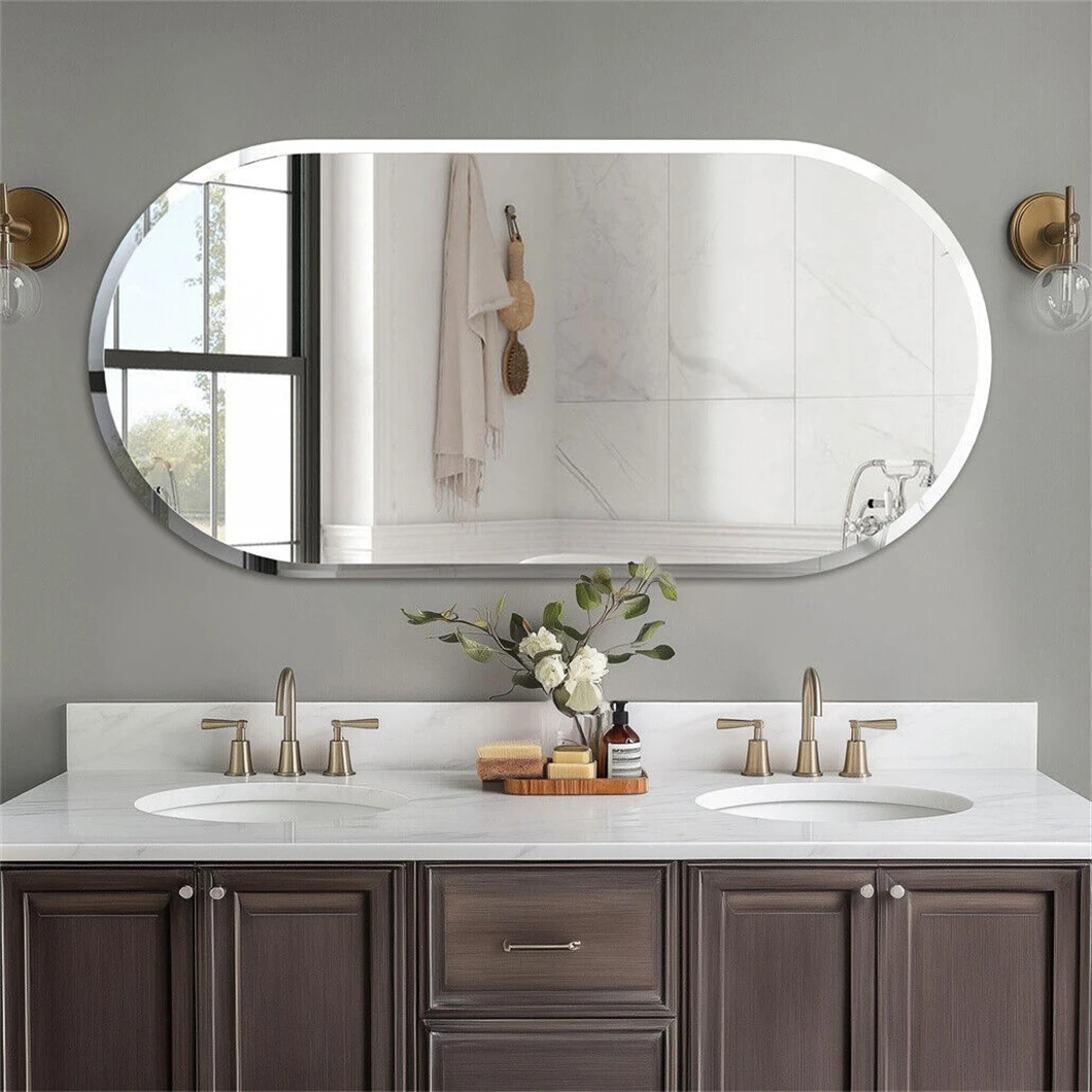 

Frameless Oblong Wall Mirror Livingroom Accent Mirror Decorative Oval Mirrored Glass Vanity for Bathroom Dining Room Hallway