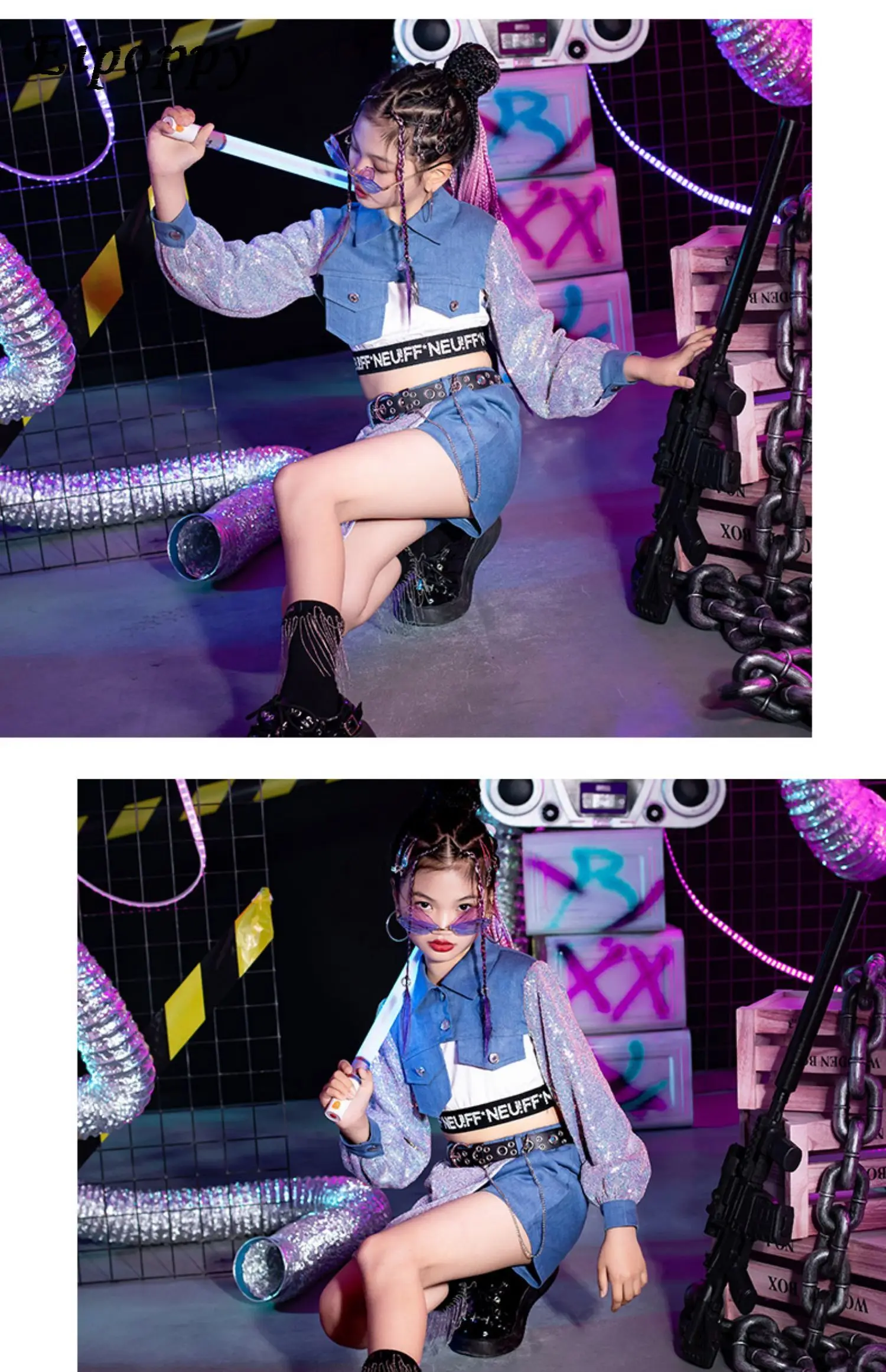 子供のためのダンスコスチューム、ヒップホップ、ジャズ、女の子、ファッショナブル、クール、トレンディ、キッズ、ヒップホップ