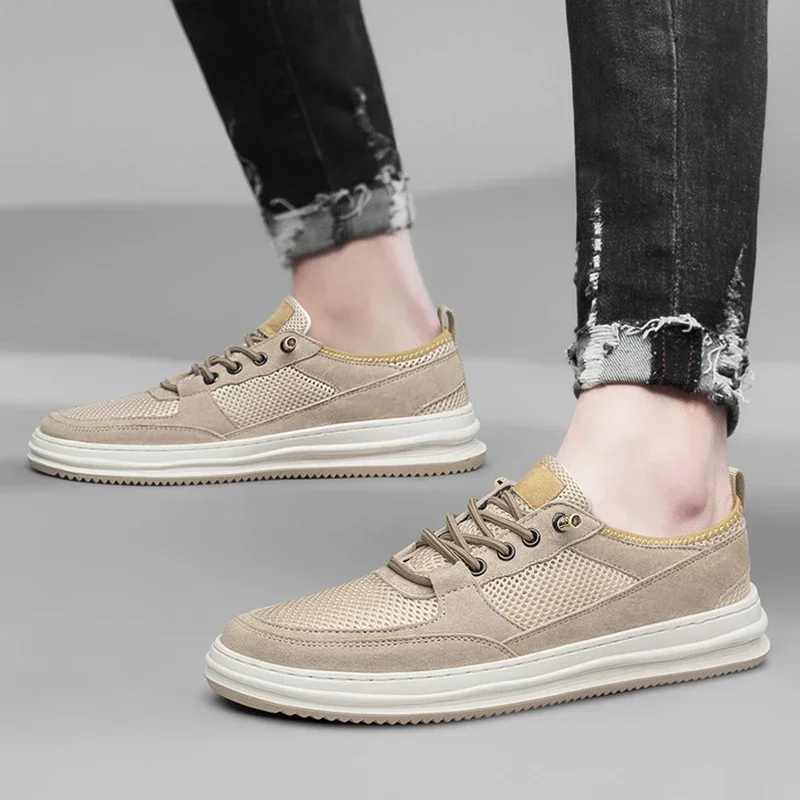 2023 vendita calda scarpe da uomo stringate scarpe vulcanizzate da uomo autunno punta tonda Solid Net Grid Sneakers versatili traspiranti con tacco basso