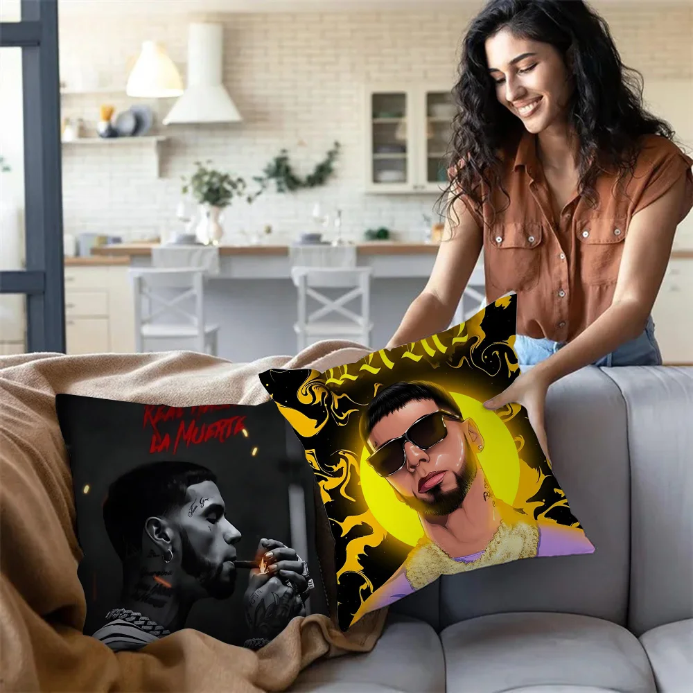 Famous rapper Anuel AA Pillow Covers Cartoon Sofa Decorative Home Double-sided Printing Short Plush Cute Cushion Cover