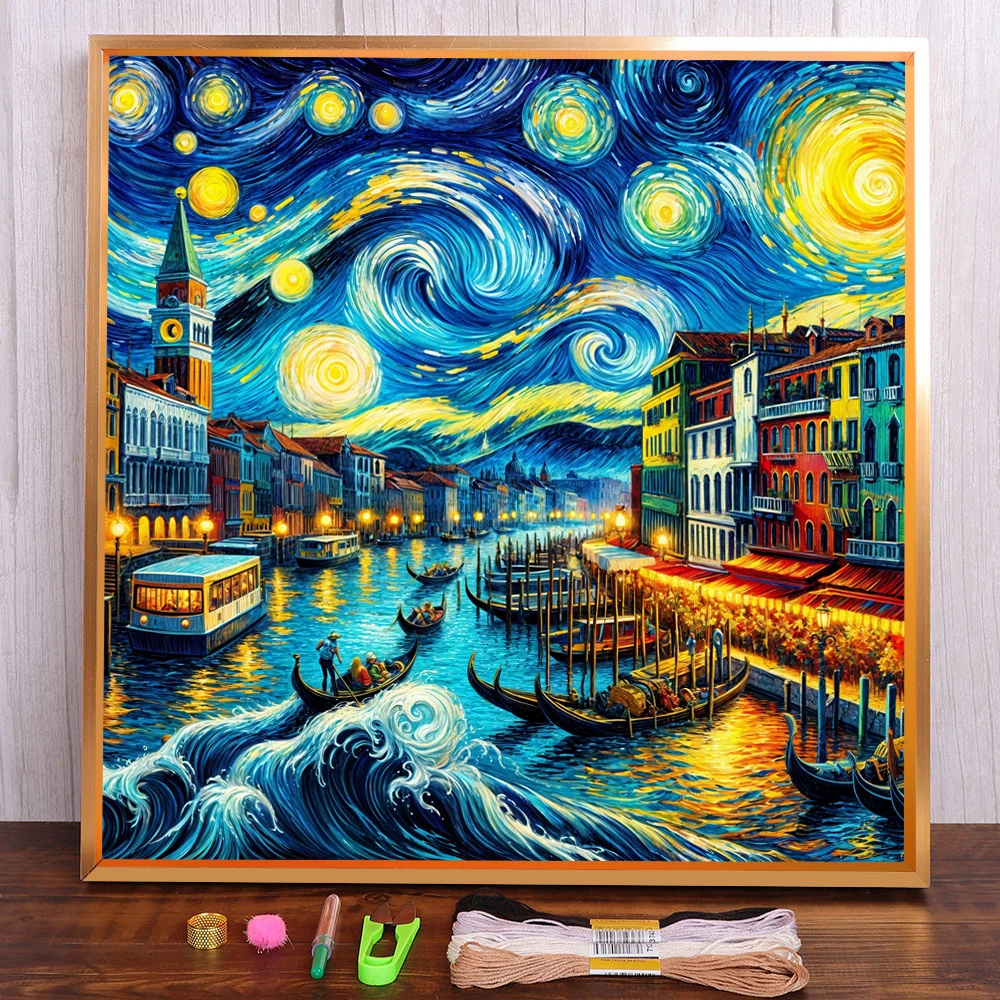 

Water Town Printed Canvas 11CT Cross-Stitch Complete Kit DIY Embroidery Hobby Handiwork Knitting Handicraft Floss Design Jewelry