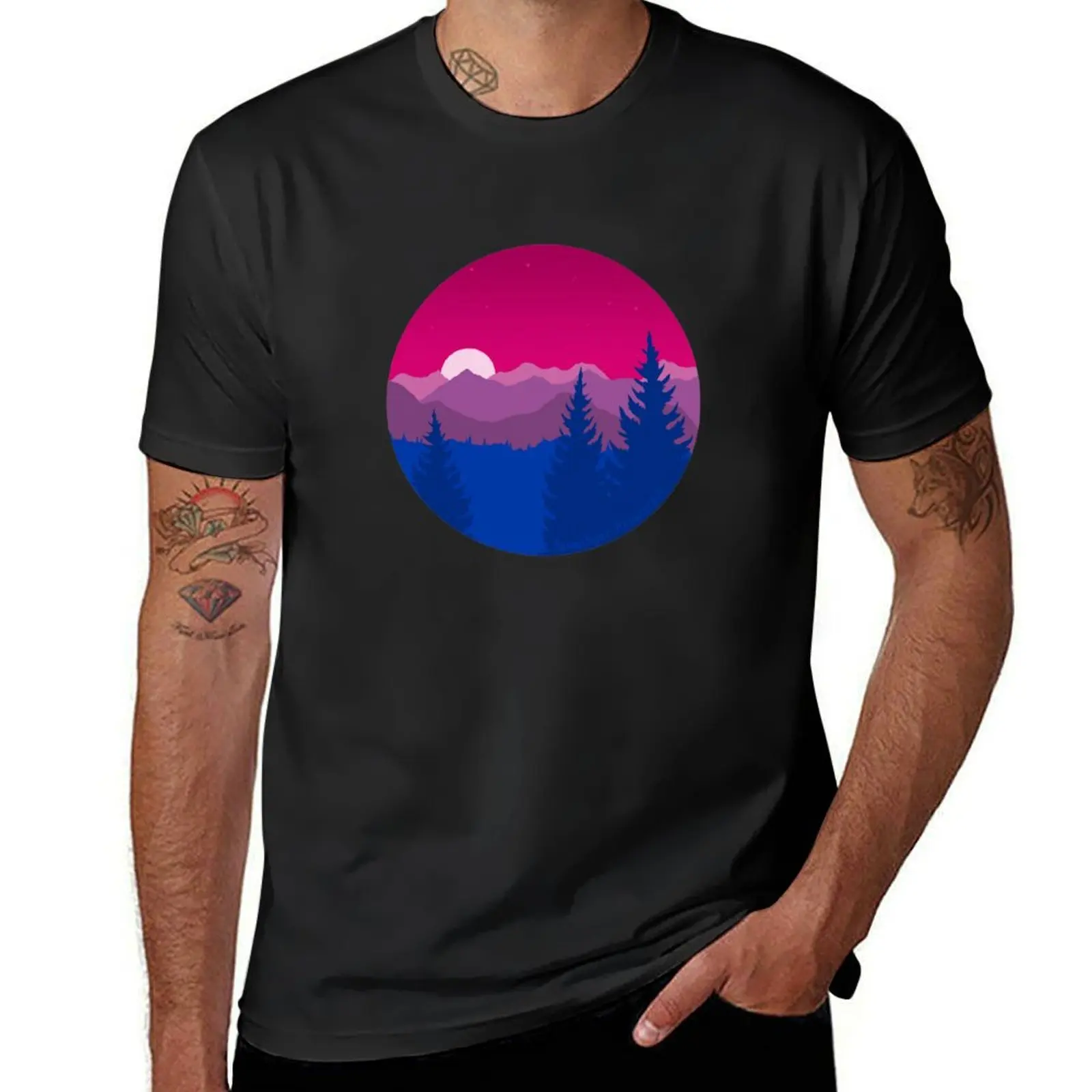 Subtle Bisexual Pride Flag Mountainscape T-Shirt plain quick-drying cute clothes blacks t shirt men