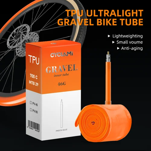 CYCLAMI Gravel Bicycle Inner Tube Ultraligero 700c MTB 29 TPU Material Neumático 45mm 65mm Longitud Válvula Francesa Portátil Super Ligero