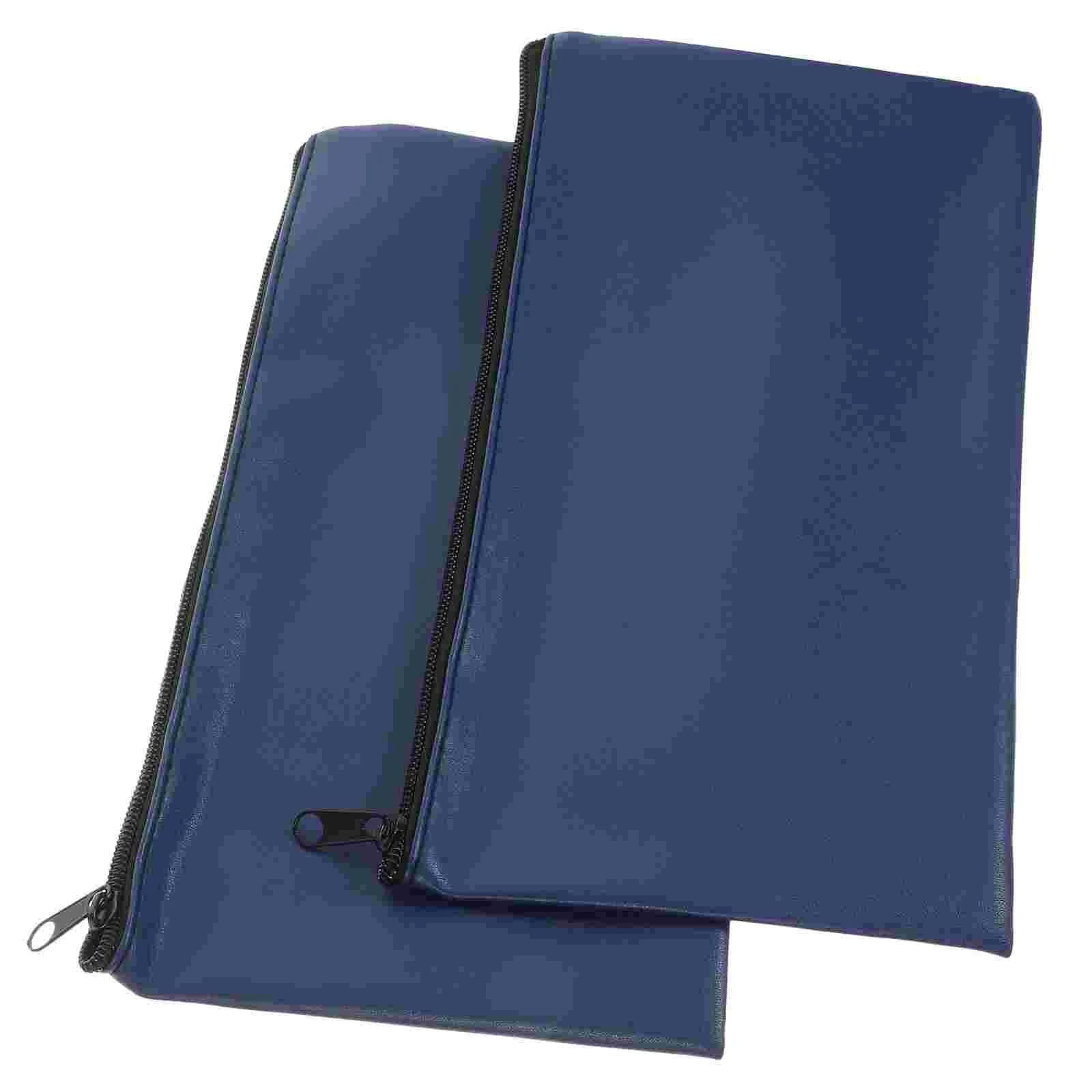 2 Pcs Pu Bill Bag Cash Deposit Storage 2pcs Packed Navy Blue Money Bags with Zipper Envelopes Organizer for Coin Wallet