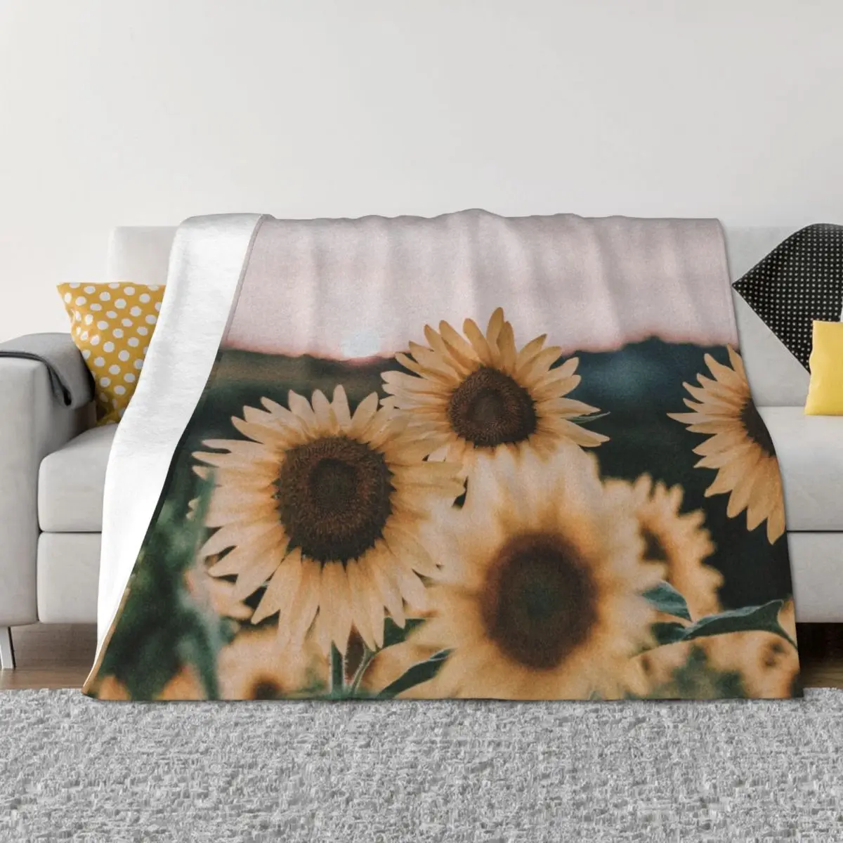

sunflowers + sunset Throw Blanket Soft Plush Plaid Decorative Throw Furry Blankets